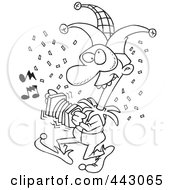 Poster, Art Print Of Cartoon Black And White Outline Design Of A Mardi Gras Jester