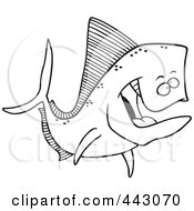 Poster, Art Print Of Cartoon Black And White Outline Design Of A Mahi Mahi Fish