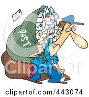 Royalty Free RF Clip Art Illustration Of A Cartoon Tired Mail Man Carrying A Big Bag by toonaday