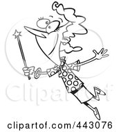 Royalty Free RF Clip Art Illustration Of A Cartoon Black And White Outline Design Of A Woman With A Magic Wand