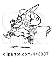 Royalty Free RF Clip Art Illustration Of A Cartoon Black And White Outline Design Of A Hiking Boy Using A Map by toonaday