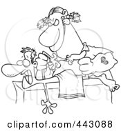 Poster, Art Print Of Cartoon Black And White Outline Design Of A Rough Female Massage Therapist Mangling A Patient