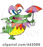 Cartoon Mardi Gras Crocodile Holding An Umbrella