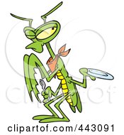 Cartoon Hungry Praying Mantis Holding Out A Plate