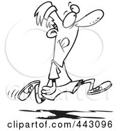 Poster, Art Print Of Cartoon Black And White Outline Design Of A Happy Man Jogging