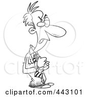 Poster, Art Print Of Cartoon Black And White Outline Design Of A Mad Businessman Slapping His Fist In His Hand