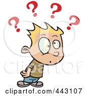 Royalty Free RF Clip Art Illustration Of A Cartoon Confused Boy With Many Questions by toonaday