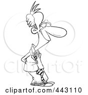 Royalty Free RF Clip Art Illustration Of A Cartoon Black And White Outline Design Of A Grinning Businessman With His Hands Behind His Back