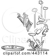 Royalty Free RF Clip Art Illustration Of A Cartoon Black And White Outline Design Of A Businessman Falling Into A Manhole