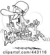 Royalty Free RF Clip Art Illustration Of A Cartoon Black And White Outline Design Of A Running Marine Soldier