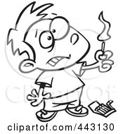 Poster, Art Print Of Cartoon Black And White Outline Design Of A Boy Playing With Matches