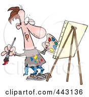 Poster, Art Print Of Cartoon Male Artist Painting His Masterpiece