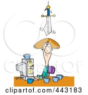 Royalty Free RF Clip Art Illustration Of A Cartoon Deadline Sword Looming Over A Businesswoman