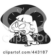 Poster, Art Print Of Cartoon Black And White Outline Design Of A Girl Afraid Of The Dark