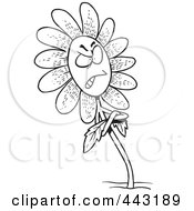 Royalty Free RF Clip Art Illustration Of A Cartoon Black And White Outline Design Of A Stubborn Daisy
