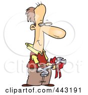 Cartoon Pleased Dad Holding A Wrench Gift