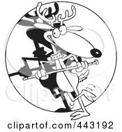 Poster, Art Print Of Cartoon Black And White Outline Design Of A Dancing Reindeer