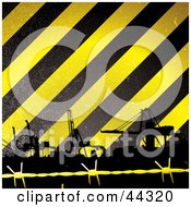 Construction Tower Cranes Against Yellow And Black Striped Background