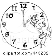 Cartoon Black And White Outline Design Of A Man On A Daylight Savings Clock