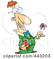 Poster, Art Print Of Cartoon Courting Man Holding A Flower And A Gift