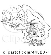 Royalty Free RF Clip Art Illustration Of A Cartoon Black And White Outline Design Of A Dragon Catching A Whiff