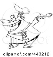 Poster, Art Print Of Cartoon Black And White Outline Design Of A Dancing Chef