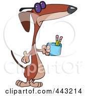 Royalty Free RF Clip Art Illustration Of A Cartoon Wiener Dog Holding A Pencil Cup by toonaday