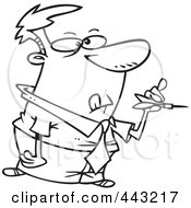 Royalty Free RF Clip Art Illustration Of A Cartoon Black And White Outline Design Of A Businessman Throwing Darts by toonaday