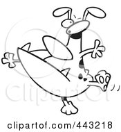 Poster, Art Print Of Cartoon Black And White Outline Design Of A Dancing Dog