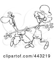 Royalty Free RF Clip Art Illustration Of A Cartoon Black And White Outline Design Of A Man Stepping On His Dancing Partners Foot