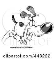 Royalty Free RF Clip Art Illustration Of A Cartoon Black And White Outline Design Of A Hyper Dog