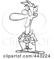 Royalty Free RF Clip Art Illustration Of A Cartoon Black And White Outline Design Of A Pleased Dad Wearing A Ribbon