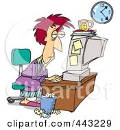 Cartoon Tired Woman Trying To Meet Her Deadline
