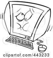 Poster, Art Print Of Cartoon Black And White Outline Design Of A Bloating Computer