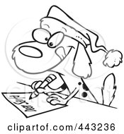 Royalty Free RF Clip Art Illustration Of A Cartoon Black And White Outline Design Of A Dog Writing A Letter To Santa