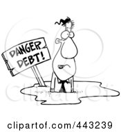 Royalty Free RF Clip Art Illustration Of A Cartoon Black And White Outline Design Of A Businessman Drowning In Debt