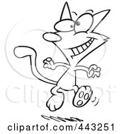 Poster, Art Print Of Cartoon Black And White Outline Design Of A Dancing Cat