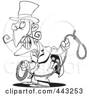 Cartoon Black And White Outline Design Of An Evil Man With A Noose