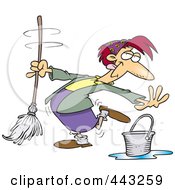 Poster, Art Print Of Cartoon Woman Dancing And Mopping