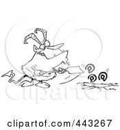 Royalty Free RF Clip Art Illustration Of A Cartoon Black And White Outline Design Of A Demon Shoving Email Down A Hole by toonaday