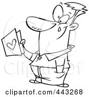 Royalty Free RF Clip Art Illustration Of A Cartoon Black And White Outline Design Of A Touched Dad Holding A Fathers Day Card
