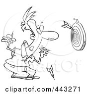 Poster, Art Print Of Cartoon Black And White Outline Design Of A Man Throwing Darts