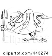 Royalty Free RF Clip Art Illustration Of A Cartoon Black And White Outline Design Of A Frog Devil by toonaday