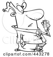 Royalty Free RF Clip Art Illustration Of A Cartoon Black And White Outline Design Of A Man Holding A Dictaphone