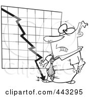 Poster, Art Print Of Cartoon Black And White Outline Design Of A Chart Crashing Into A Businessmans Foo