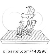 Poster, Art Print Of Cartoon Black And White Outline Design Of A Man Relaxing On A New Deck
