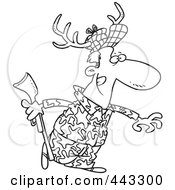 Poster, Art Print Of Cartoon Black And White Outline Design Of A Deer Hunter Wearing Antlers