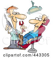 Poster, Art Print Of Cartoon Dentist Holding Pliers And A Drill Over A Patient