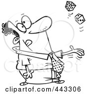 Poster, Art Print Of Cartoon Black And White Outline Design Of A Black Businessman Tossing Dice