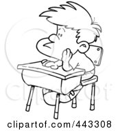 Royalty Free RF Clip Art Illustration Of A Cartoon Black And White Outline Design Of A Bored School Boy In Detention